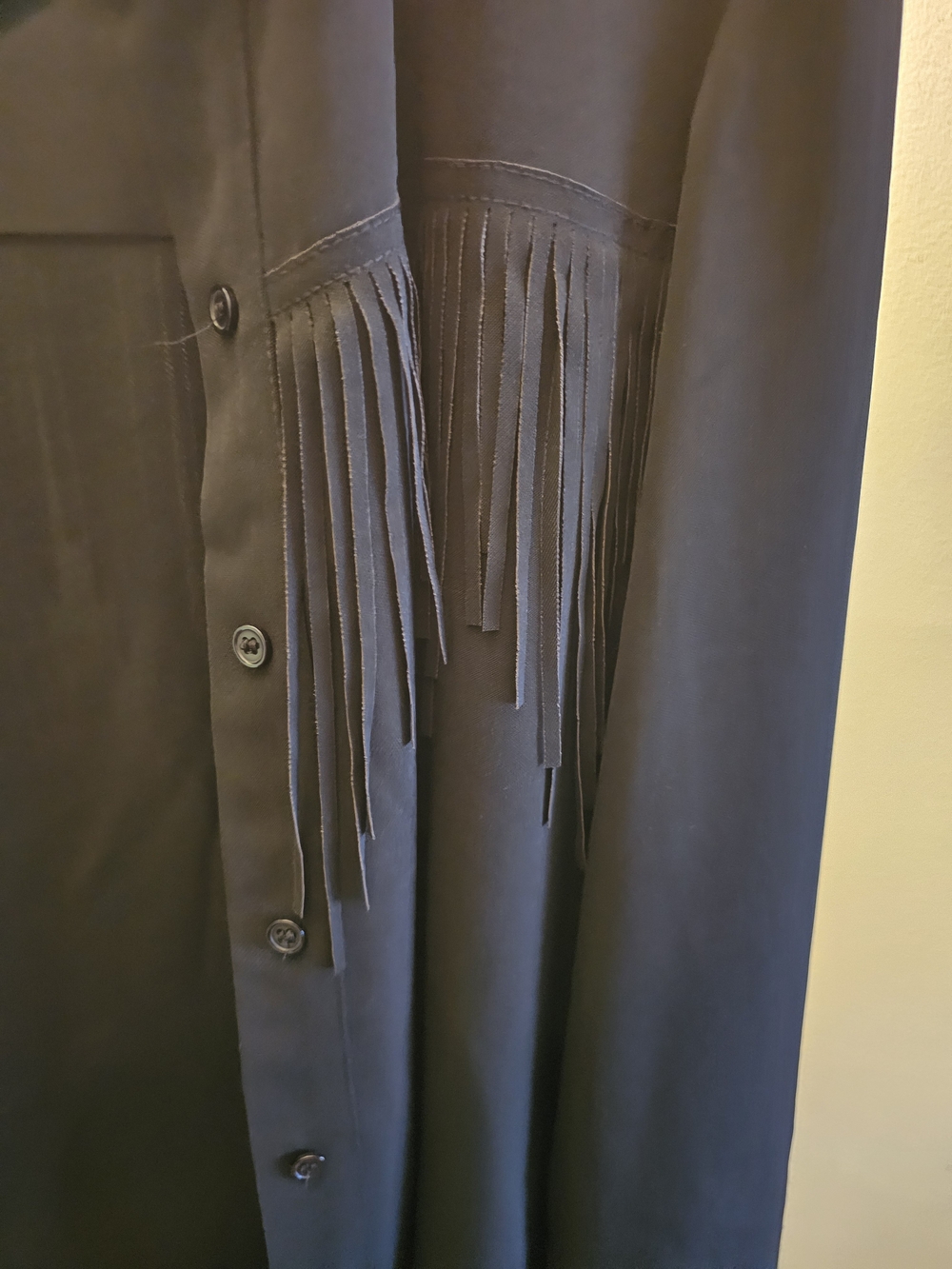 Zara Black Button-Front Blouse with Fringe Trim